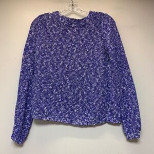 Fossil Sweater Women Small Blue White Excellent Marled Popcorn Knit Pullover
